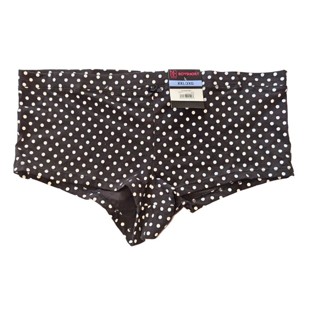 XXL POLKA DOT PRINT BOYSHORT PANTY BLACK  WHITE NO BIND BAND COTTON SPANDEX NWT